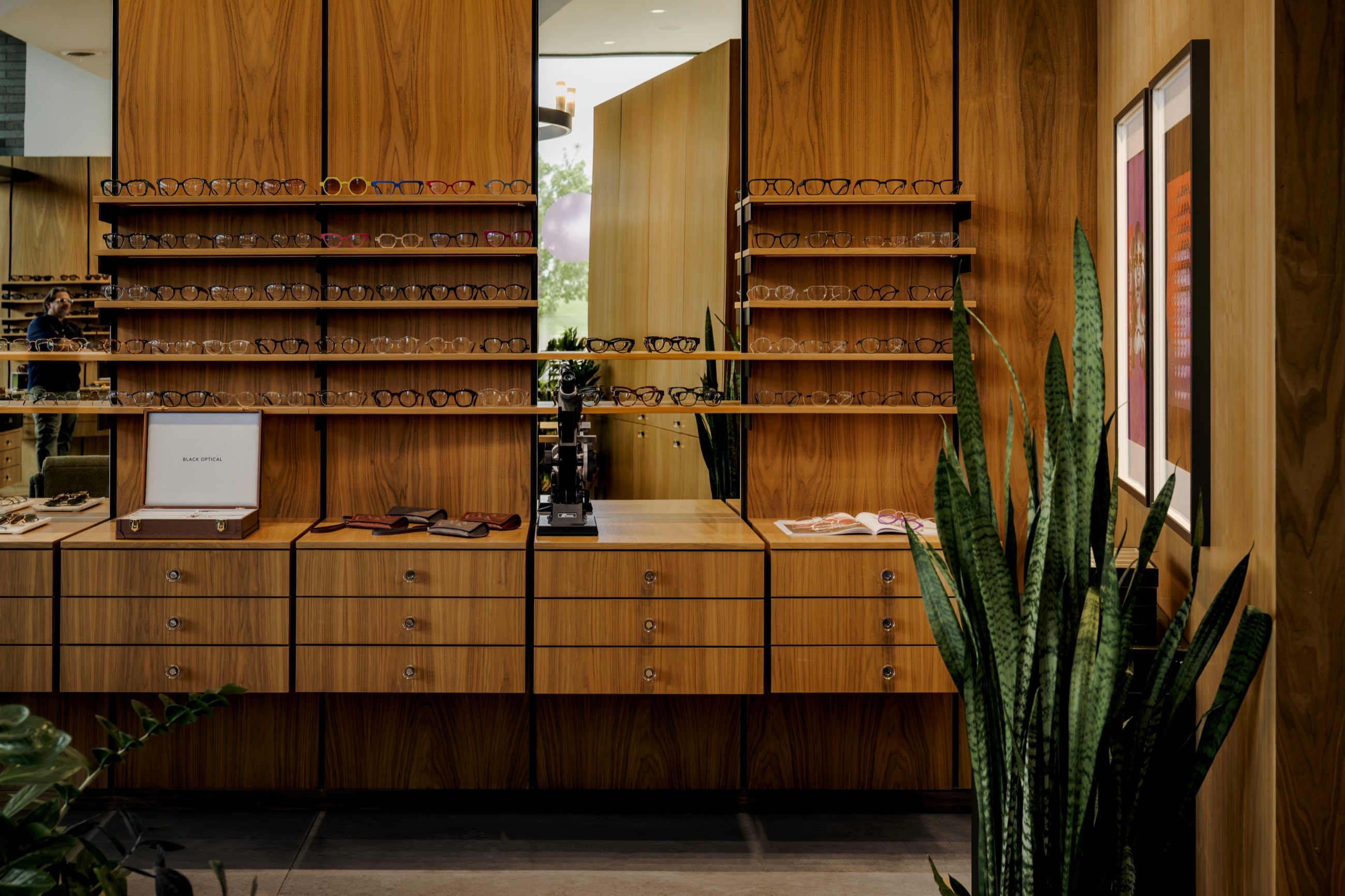 Wood display shelving and cabinetry, Black Optical