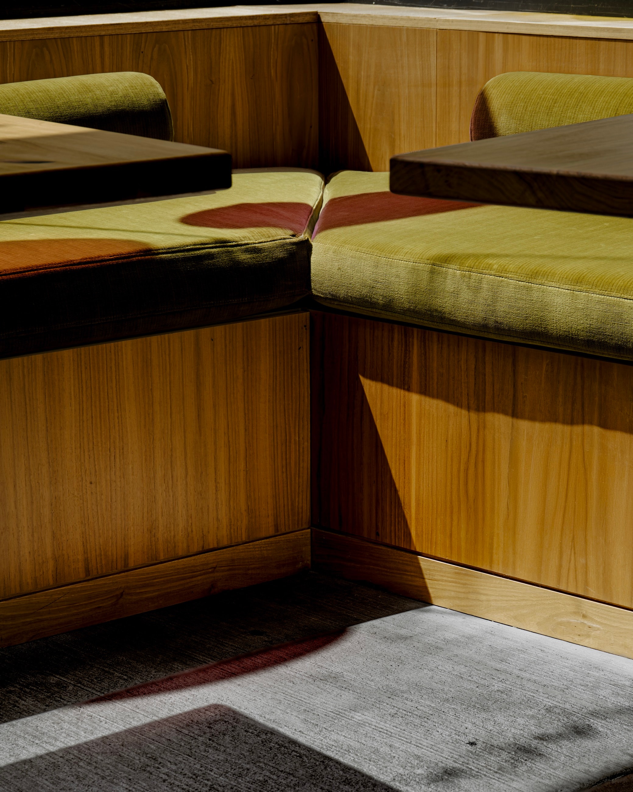 Custom wood seating area, Black Optical
