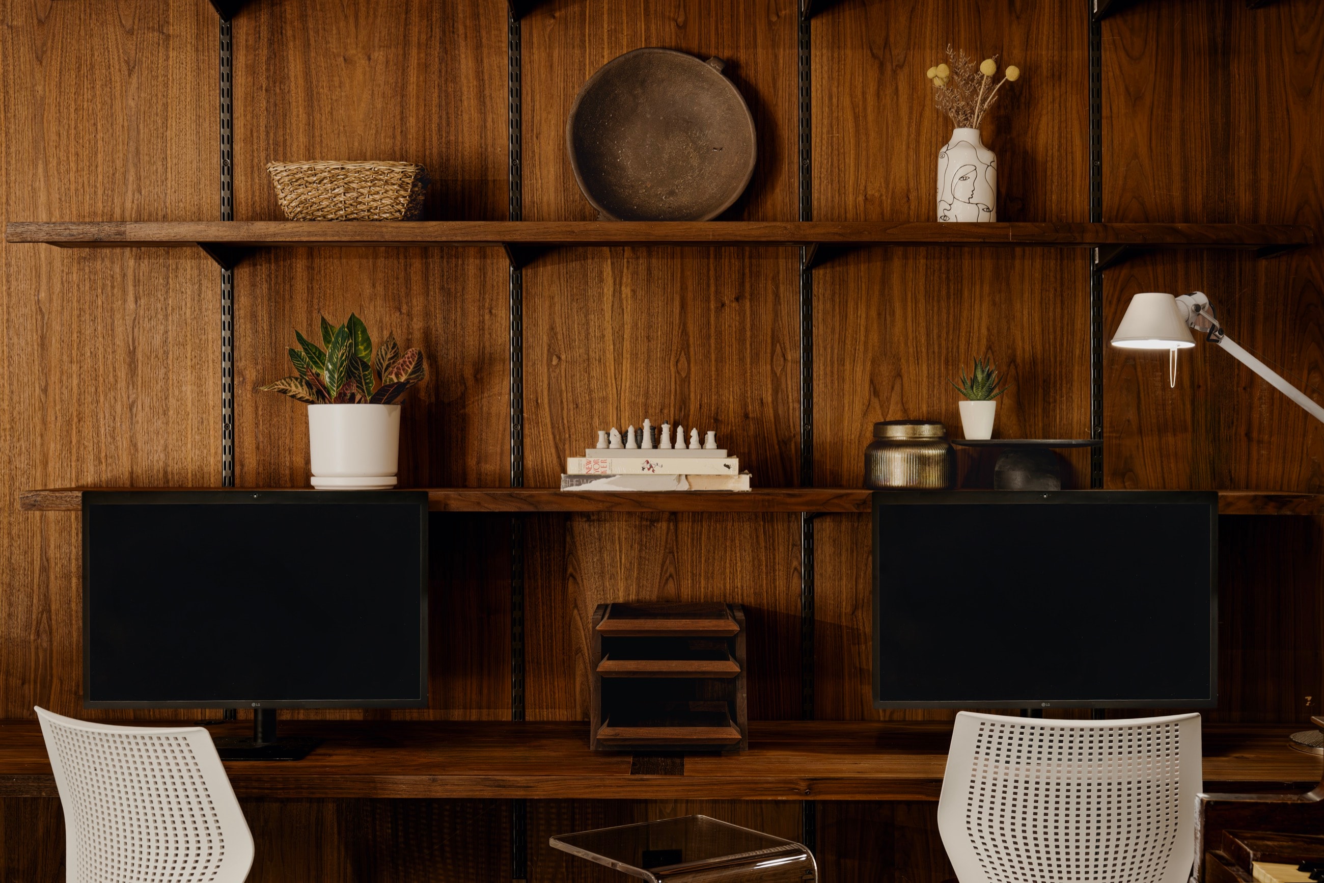 Custom built-in office shelving and wood paneling, Bryant Avenue